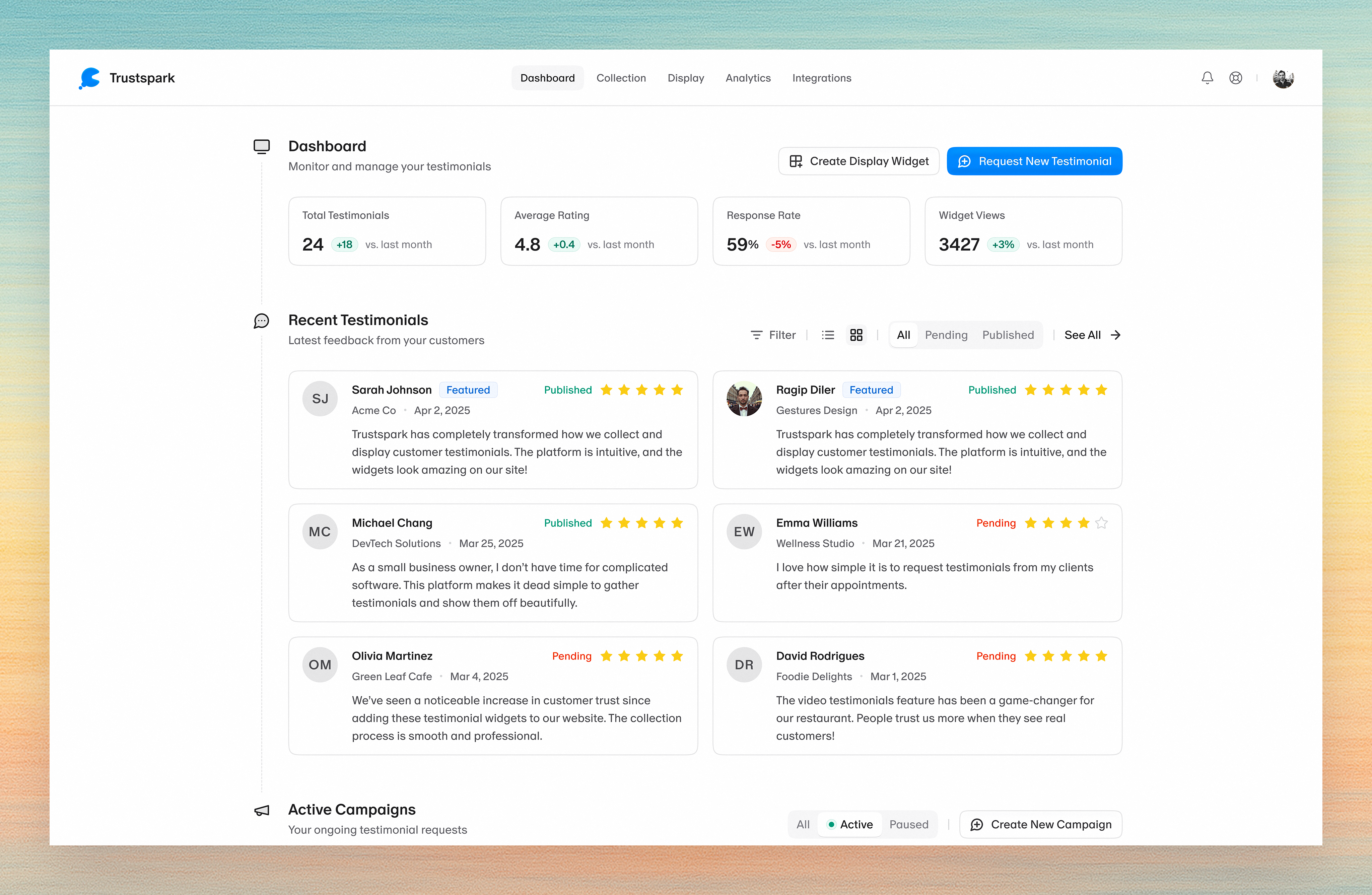 testimonial collection tool analytics dashboard dashboard ui product design product ui saas testimonial tool