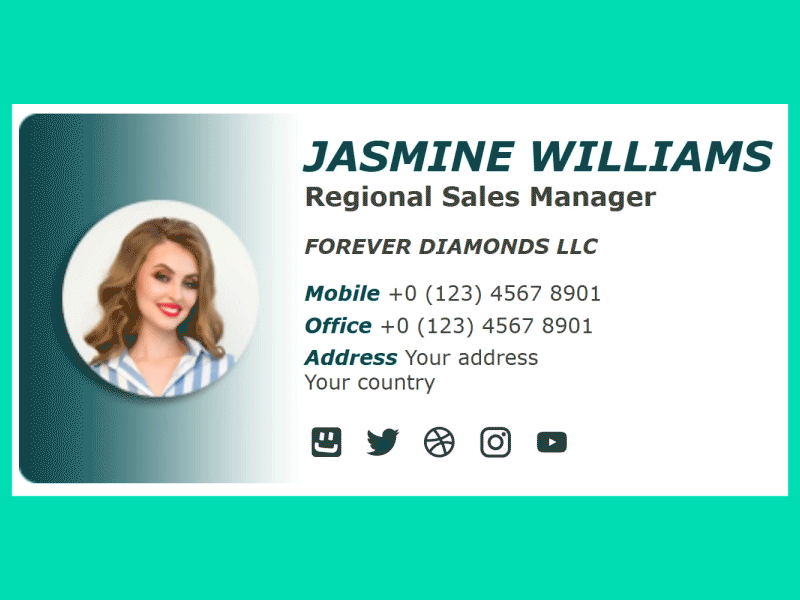 Jasmine animated email signature animated email signature animation business card html5 motiongraphics signature webpage