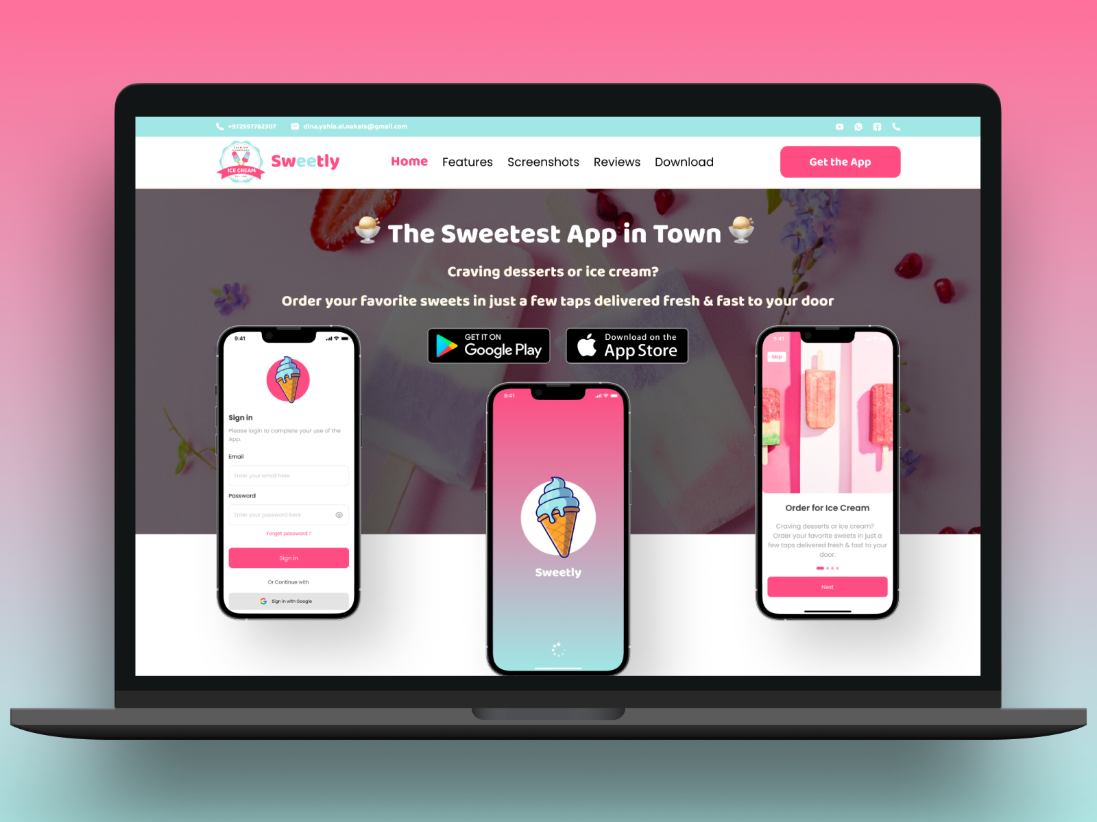 Ice Cream App Landing page - Hero Section 🍧🍦🍨 app branding design graphic design illustration landing page logo shopping ui ui design ux ux design