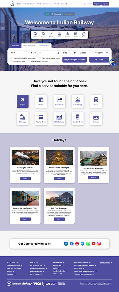 IRCTC Re-design Website design figma figmawebsite graphic design irctc irctc re design motion graphics page redesign typography ui ui ux design uiux ux webpage website