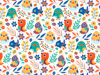 Cute chicks (light version) birds chicks colorful coulourful cute design digital art digital arts digital illustration graphic design illustration pattern pattern design seamless pattern