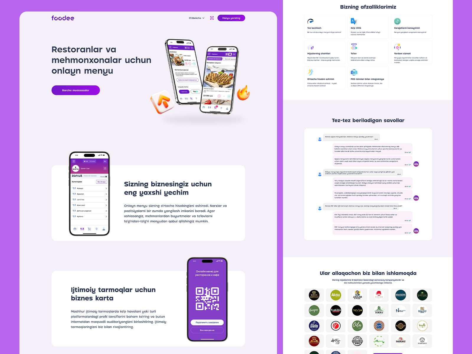 Foodee Onlime Menu branding design foodee landing page online menu qr ui website