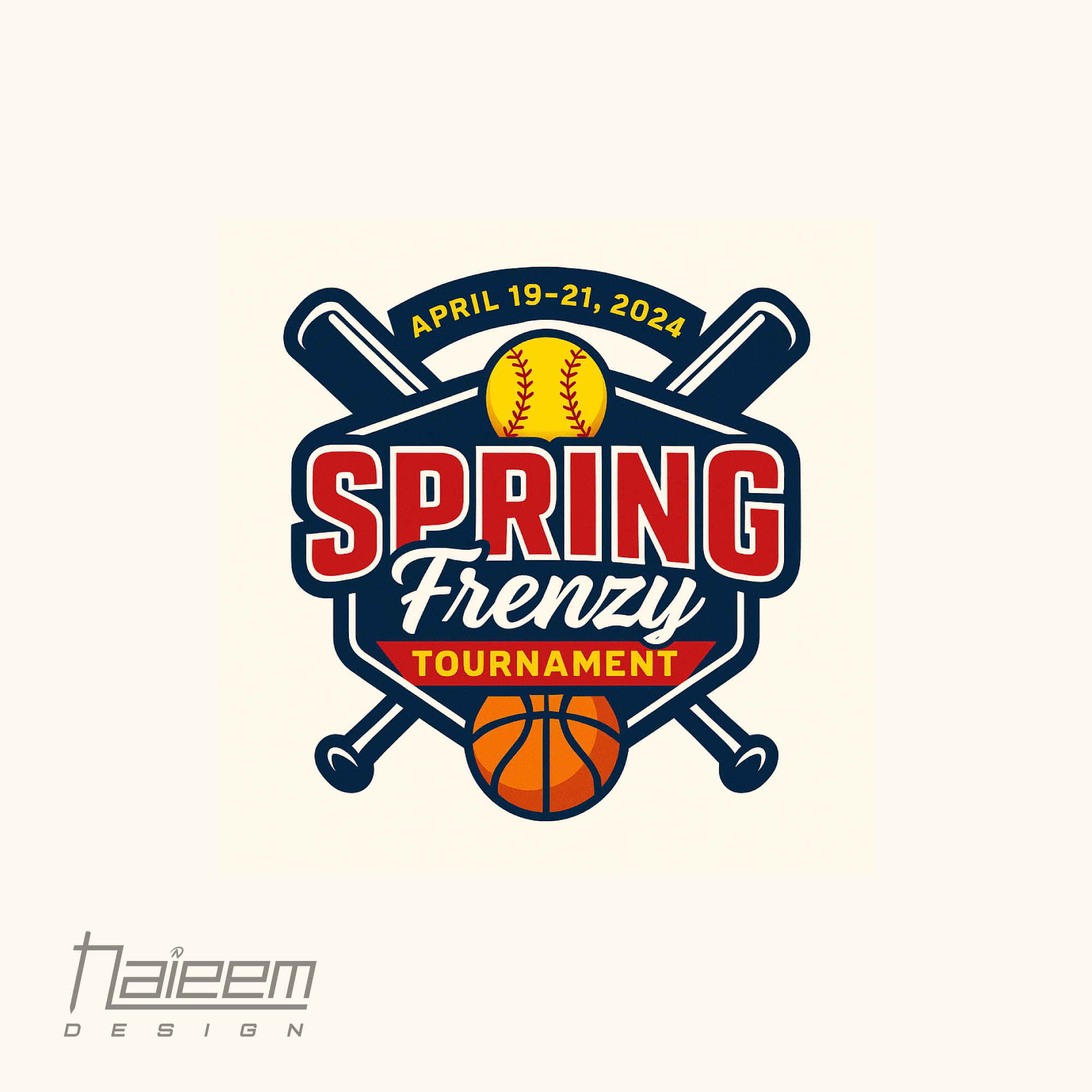 Baseball & Basketball Custom Sports Tournament Logo athletic event logo athletic identity baseball basketball logo basketball tournament logo bold sports emblem championship logo design custom tournament badge logo designer for sports logo for baseball team logo for sports event retro badge logo sports branding sports logo spring event branding spring frenzy logo spring tournament design team logo tournament logo