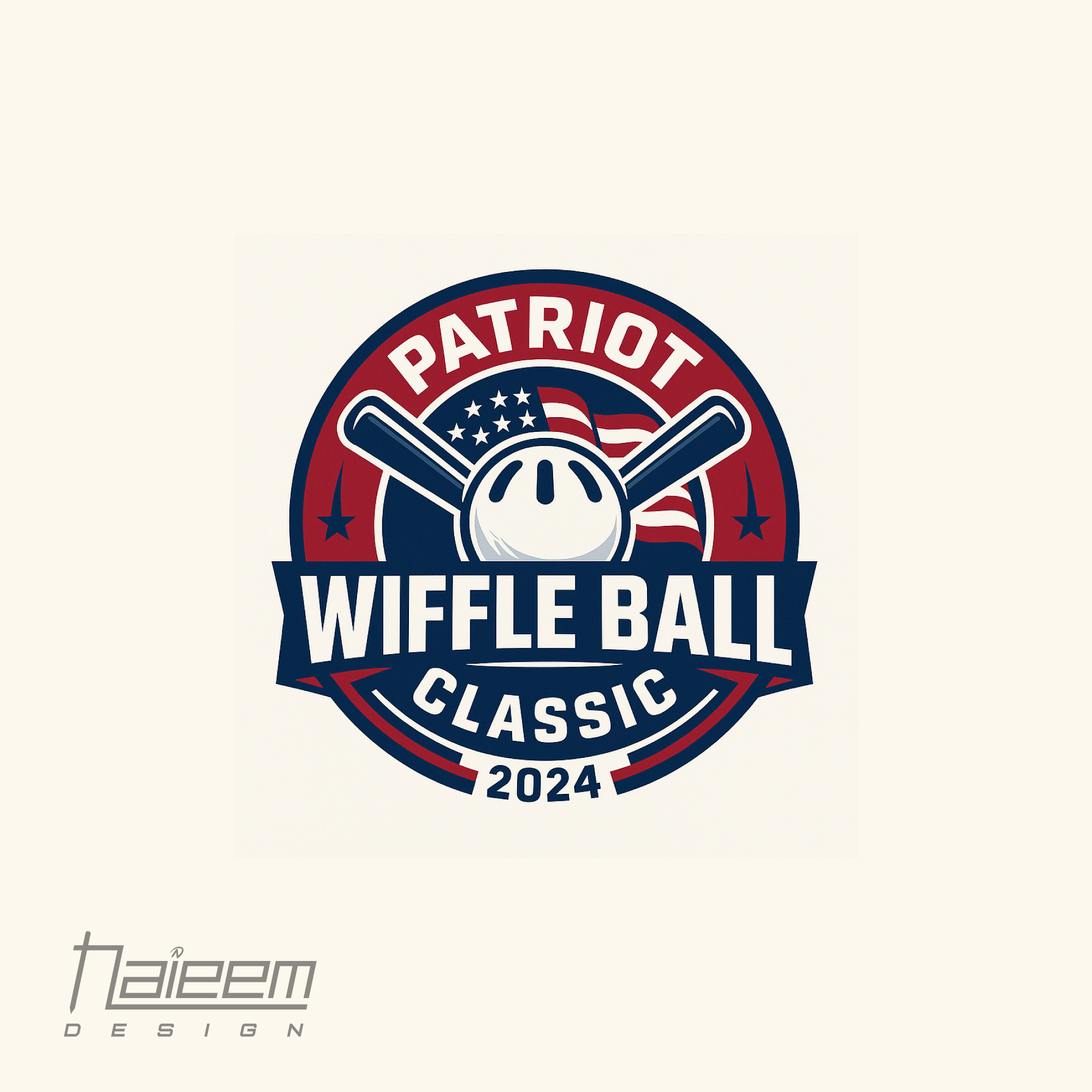 Patriot Wiffle Ball Classic Logo Design | American Sports Emblem 2024 sports emblem american flag logo american wiffle ball event baseball logo bold tournament logo classic tournament logo custom event branding custom usa logo design logo for ball game logo for sports event patriot logo design patriotic emblem red white blue logo retro badge design sports logo us flag in logo usa sports badge vintage sports logo wiffle ball logo wiffle ball team logo