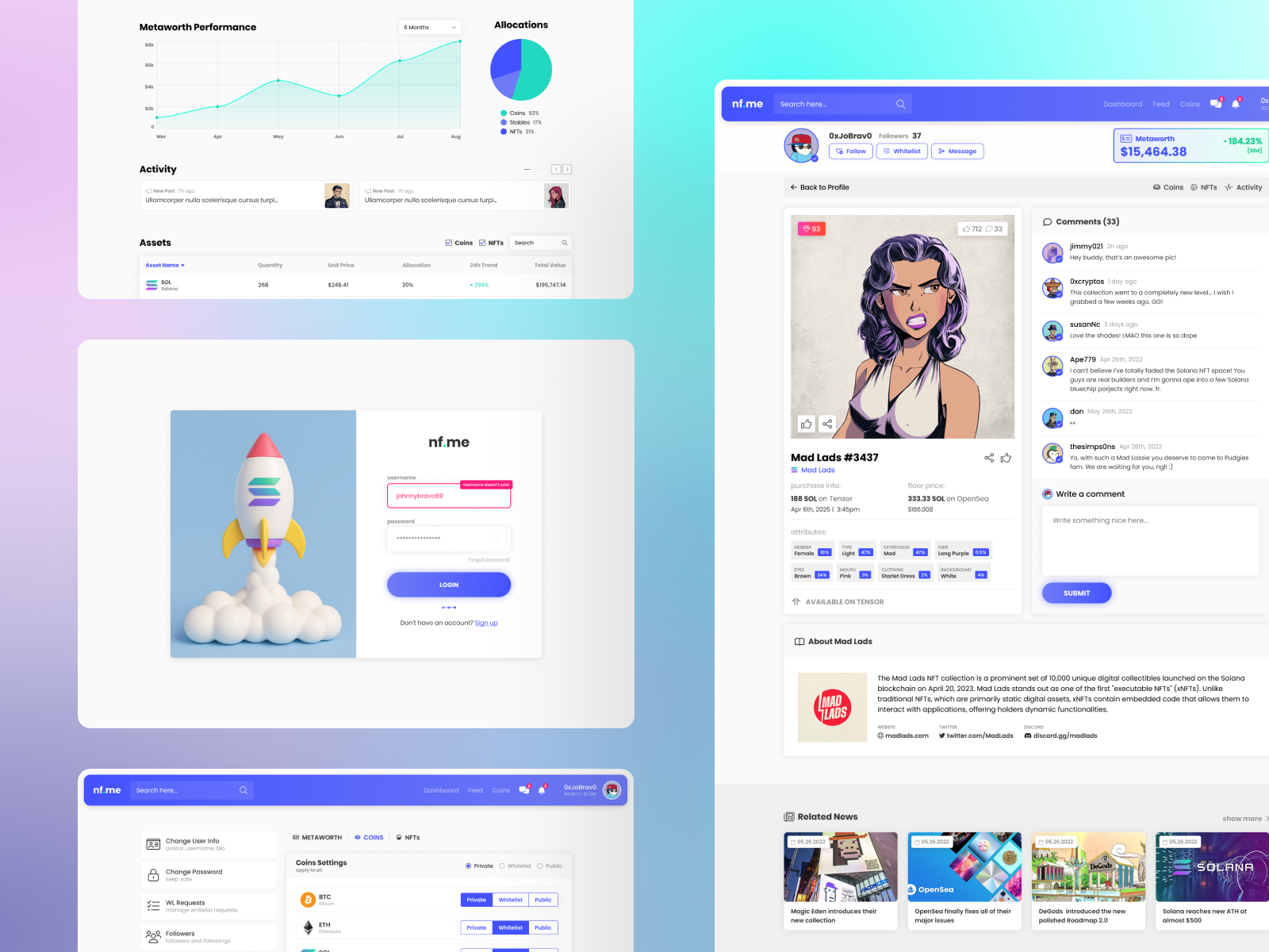 🏞️ NFme - Crypto Manager branding crypto design gradient modern nft product ui web design