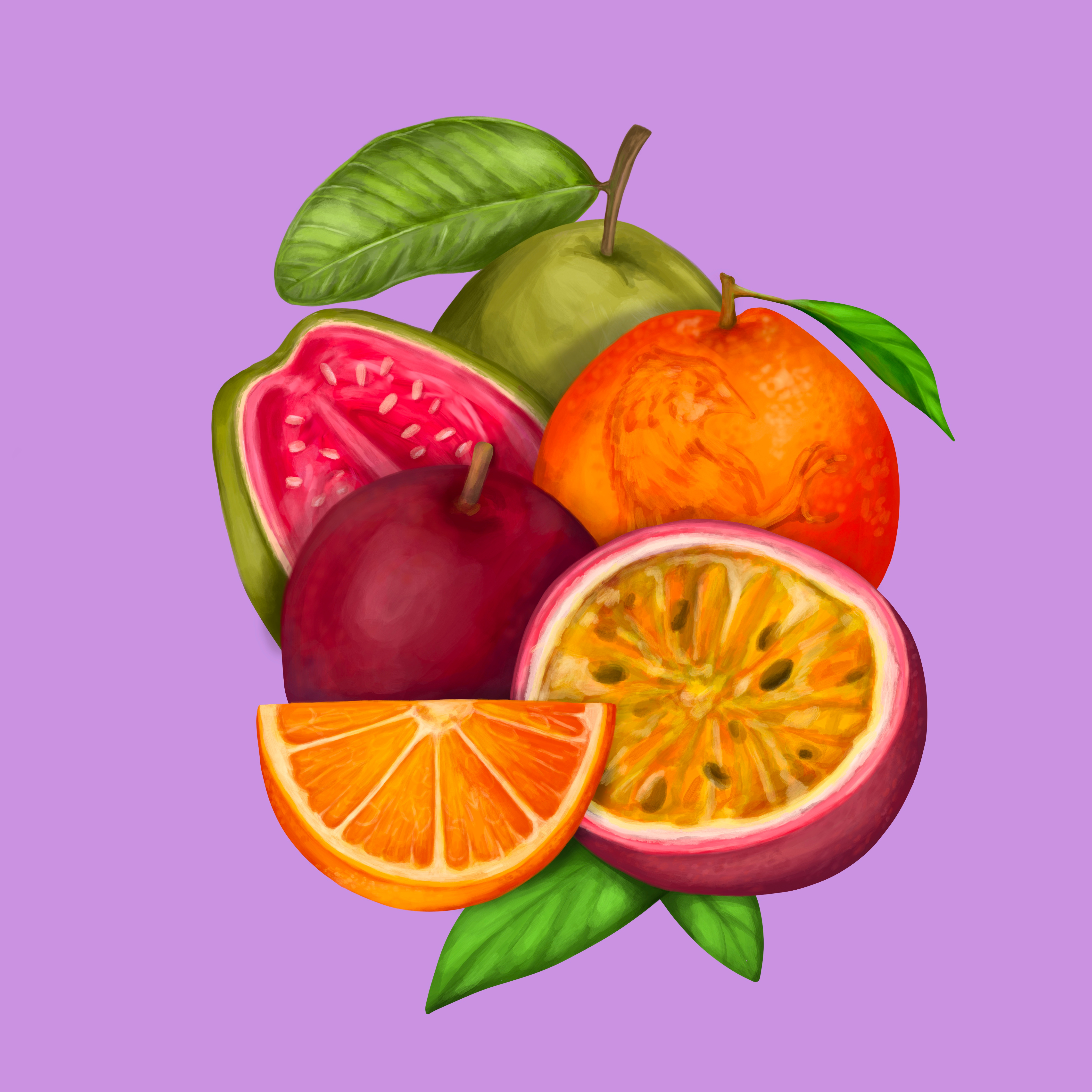Passion Fruit, Orange and Guava beer label digital digital painting food fruit fruity guava hand drawn illustration illustration art juicy melon orange packaging art packaging illustration painting passion fruit sour sour beer tropical