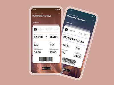 Your Ticket to Mars! app apple wallet cyber punk design flight information interaction design mobile ui passes ticket ui uidesign