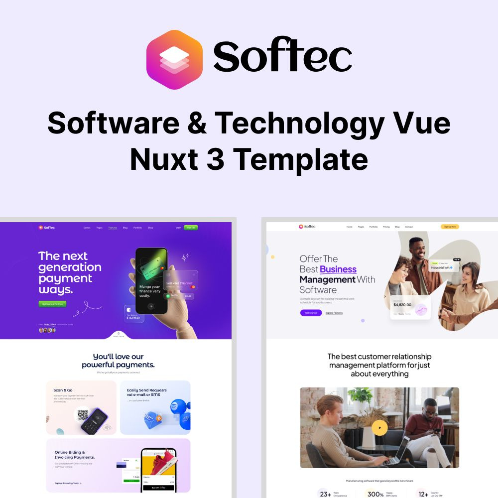 Softec - Software & Technology Vue Nuxt 3 Template it solutions online payment startups startups service vue nuxt 3