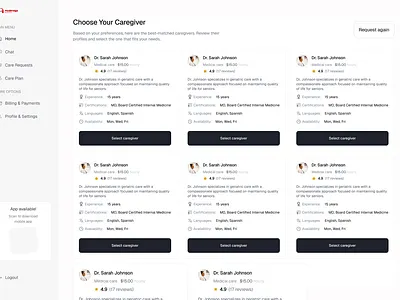 Select Caregiver app branding care daily ui dashboard design health landing page medical ui