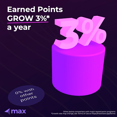 Max Travel - Earned Points GROW 3%* a year 3d android animation app graphic design ios iphone jitter motion graphics spline travel ui