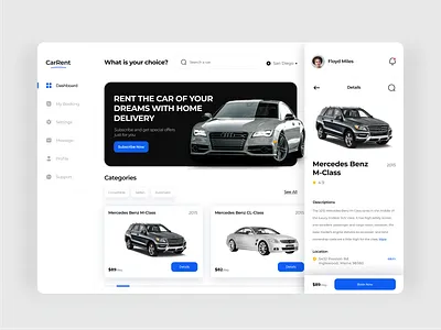 Rent Car Dashboard car dashboard design minimalist modern online rent transportation ui uidesign user experience user interface ux