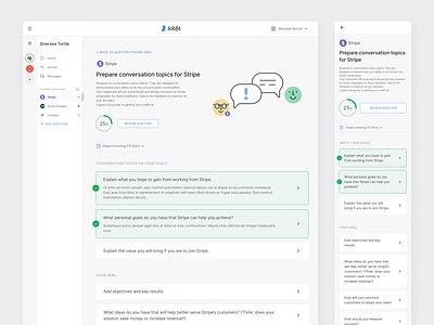 Jobfit web app design — job seeker interface activity digital product education employee feedback form input jobs notification product design questionnaire quiz responsive saas sidebar software status ui uiux web app