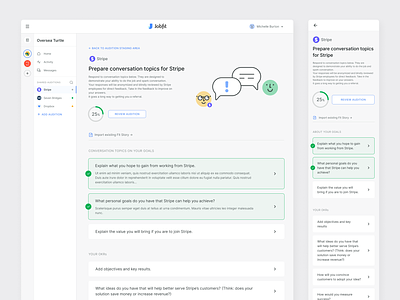 Jobfit web app design — job seeker interface activity digital product education employee feedback form input jobs notification product design questionnaire quiz responsive saas sidebar software status ui uiux web app