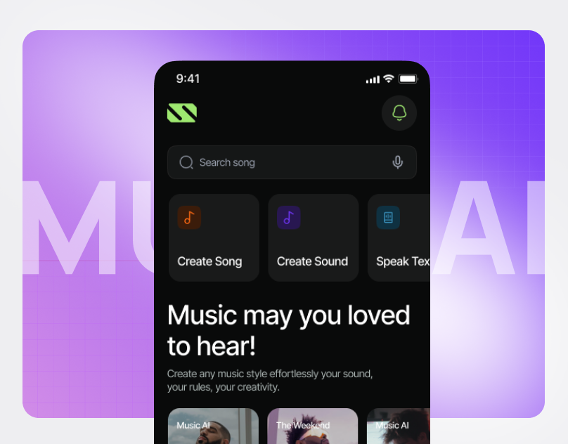 MusicAI Ver 2 - Generate Music Using AI ai app branding clean design minimalis mobile modern music musicai prompt typography ui ux