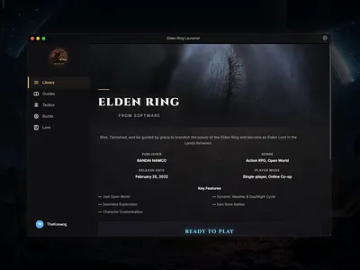 Elden Ring Custom Launcher Concept dark ui elden ring game game design game launcher launcher ui video web design