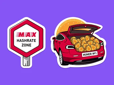 Crypto Roadtrip Stickers bitcoin branding car crypto graphic design hashrate illustration logo mining red roadtrip tesla vector