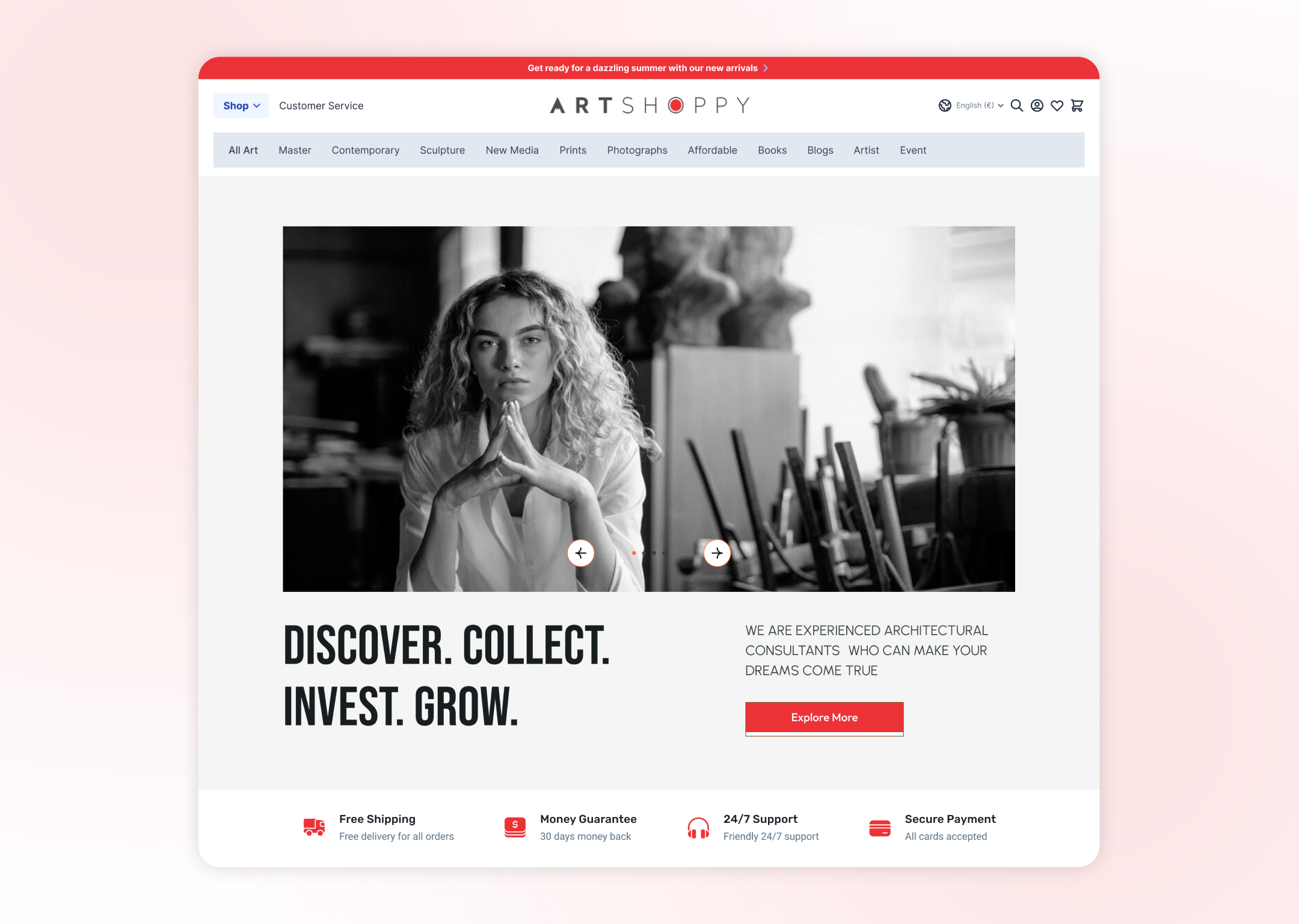 ArtShoppy E commerce website art landing page art landing page design art web art website art website design figma graphic design landing page ui design uiux