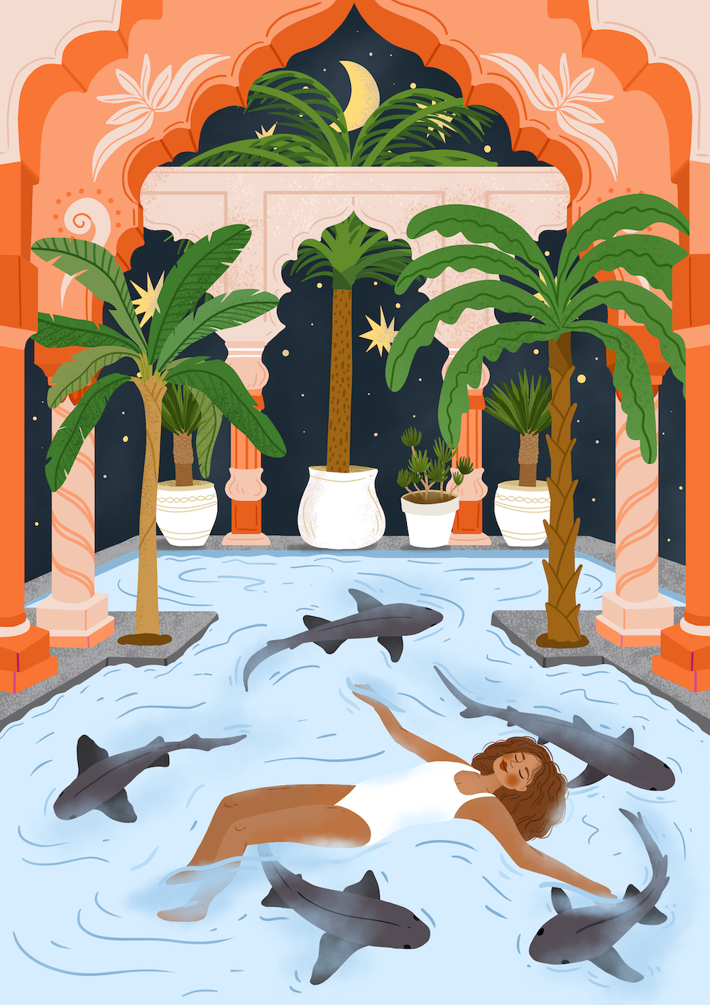 Where the Water Dreams adobe artprint digital editoral graphic design illustration illustrator india licensing plants women illustration women who draw