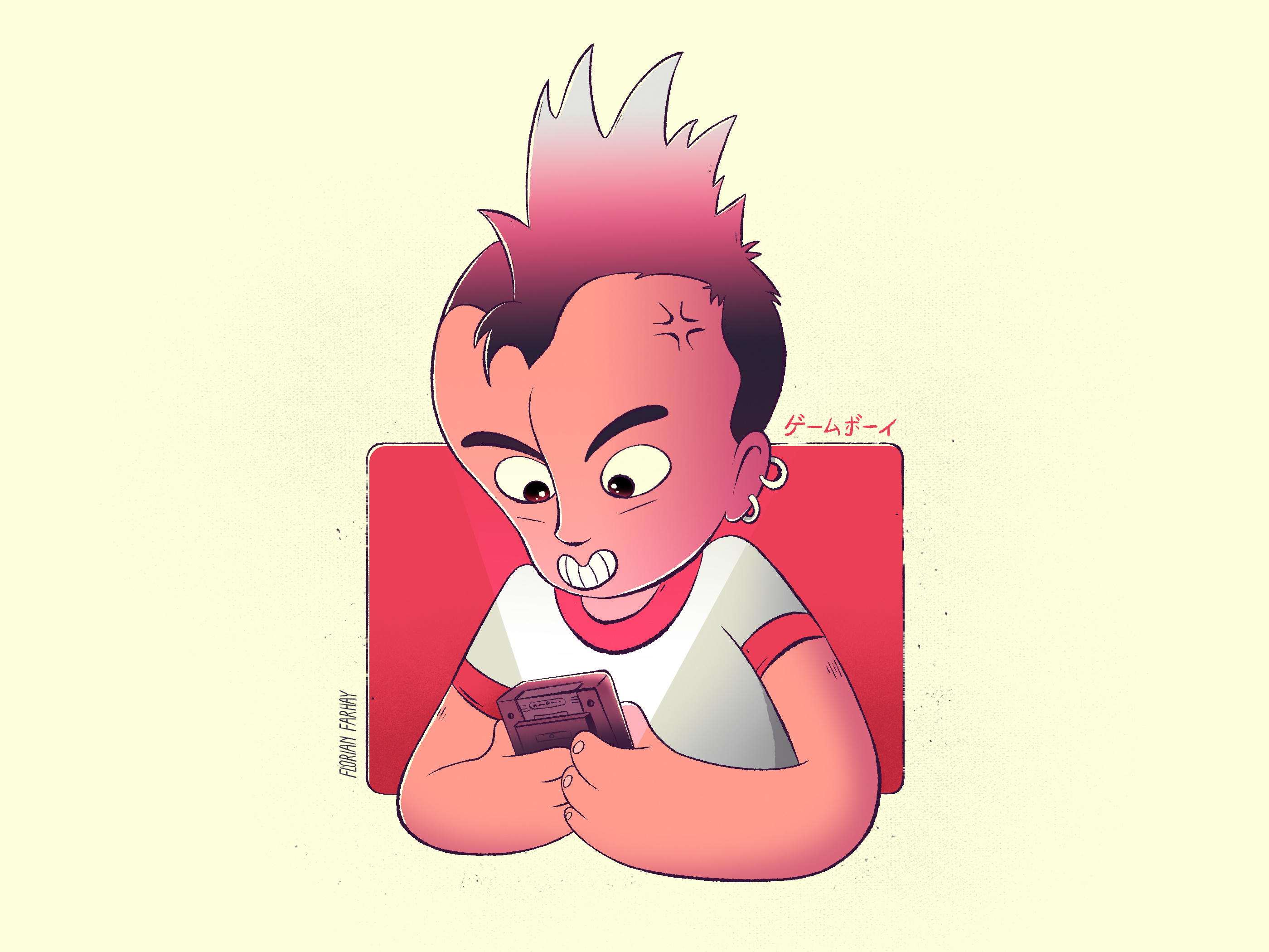 GameBoy Boy boy character art character design console florian farhay game gameboy gamer gamers gaming illustration kid mohawk nintendo nostalgia punk retro teenager tetris vintage