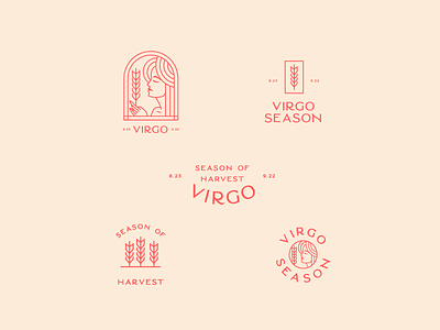 Virgo Season ♍🌾 astrology badge badge design feminine geometric illustration peach retro typography vintage virgo wheat woman zodiac