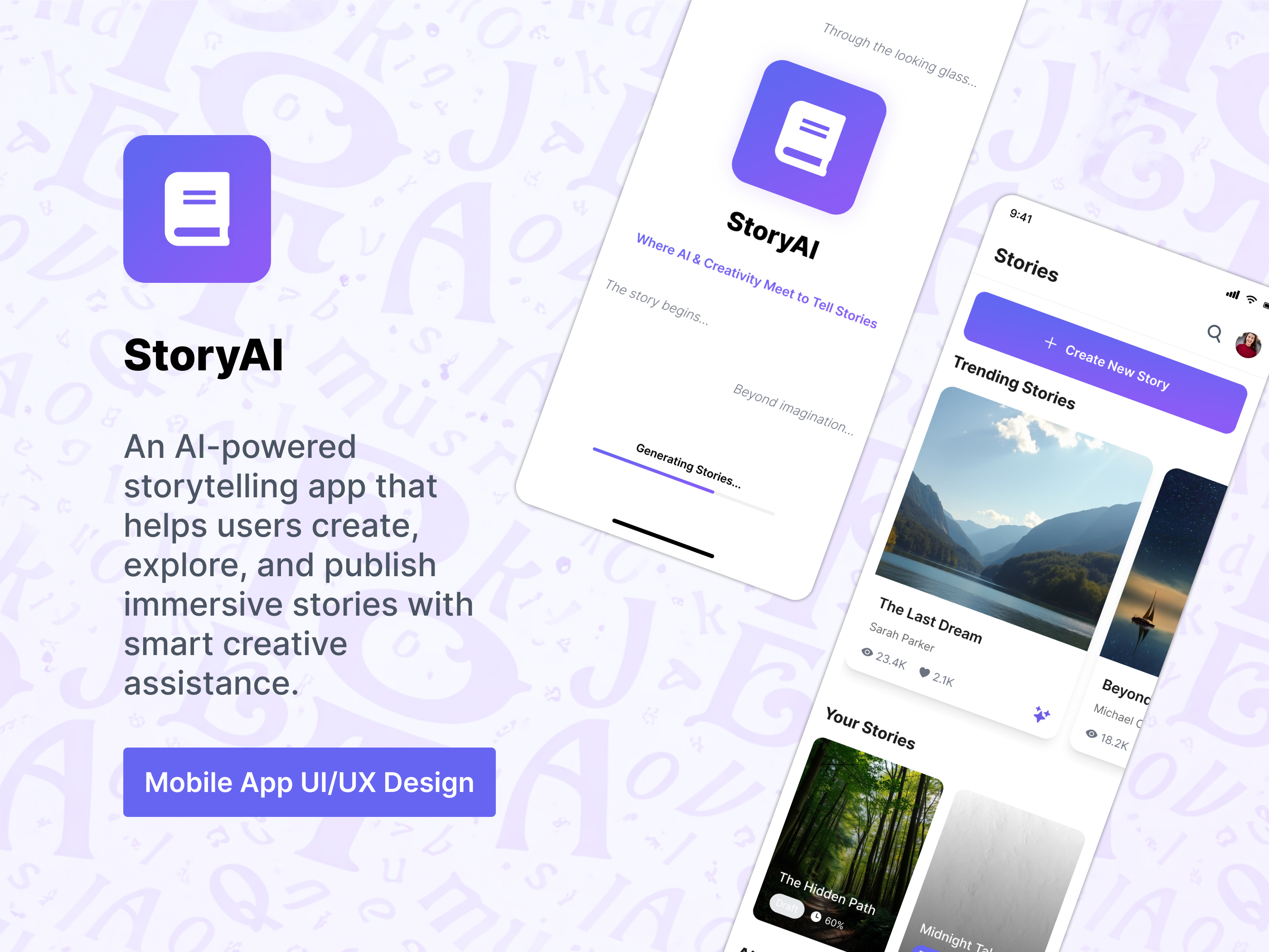 Storytelling App Design: Your AI-Powered Story Companion! aiappdesign aicompanion aimobileapp appconcept appdesign creativedesign dailyui designinspo designshowcase designwithai dribbbleshots fictionapp interfacedesign mobileui storytellerai storytellingapp uidesign uxdaily uxdesign uxinspiration