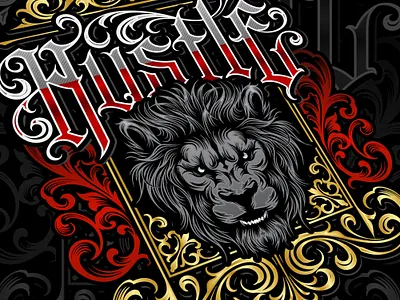 Hustle lion graphic design logo vintage logo