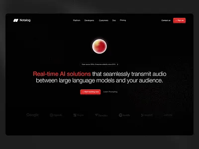 Notalog - AI Landing Page ai ai operator ai platform ai product design ai website artificial intelligence homepage landing page neural network openai product product design product landing page saas ui ux web design webflow