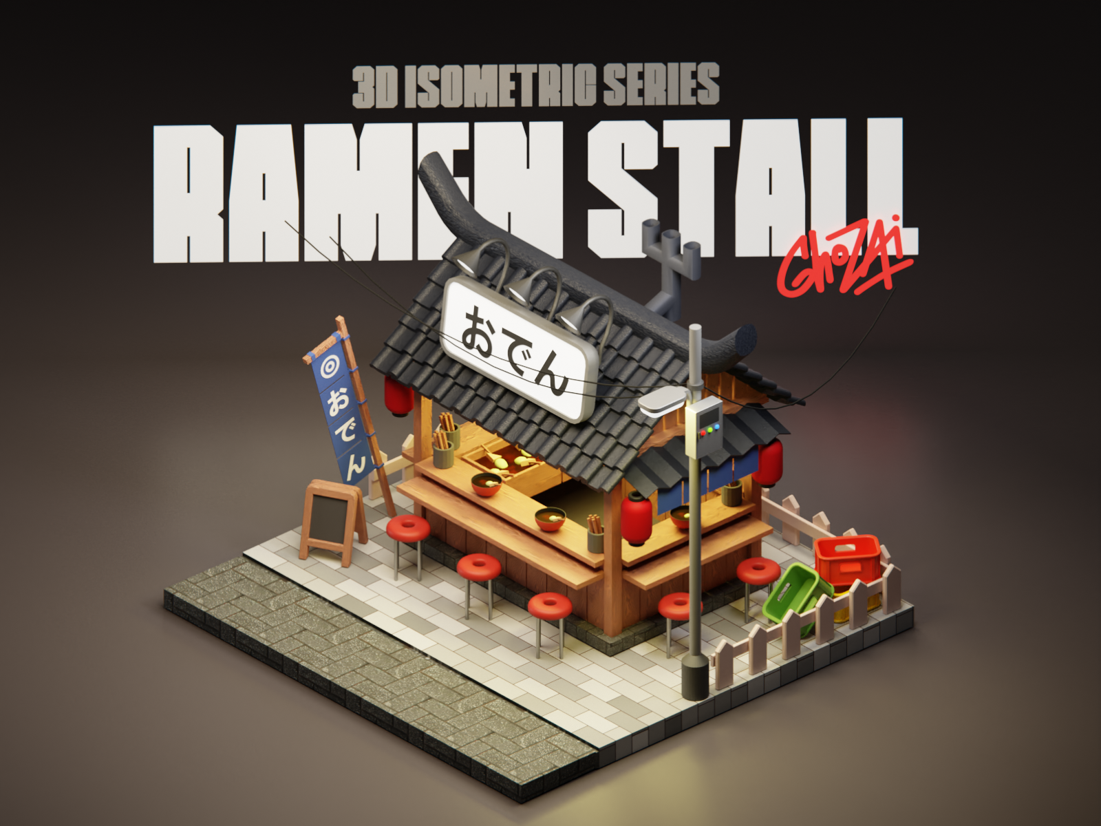3D Isometric Building - Ramen Stall 3d asian blender game asset illustration isometric japan market motion graphics night market ramen stall street traditional