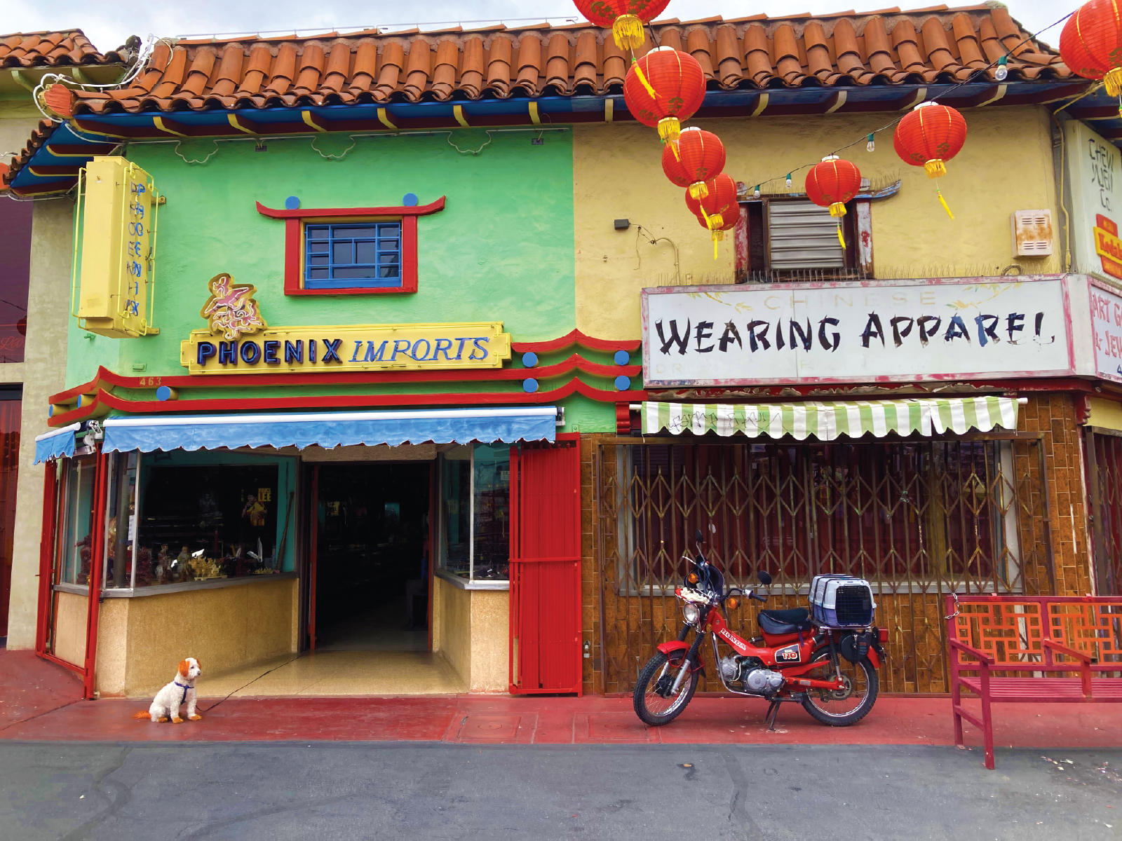 Chinatown Snapshot – LA Color Study architecture bold color china town city life cultural dog photo eclectic film style la streets mood photography photojournalism quirky scooter store front street photo travel vintage visual story wes anderson