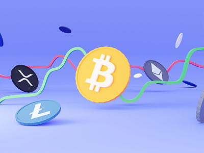 Cryptocurrency group cover illustration 3d bitcoin blender btc clay coin crypto cryptocurrency currency eth ether fiat illustration money pastel soft stock xrp