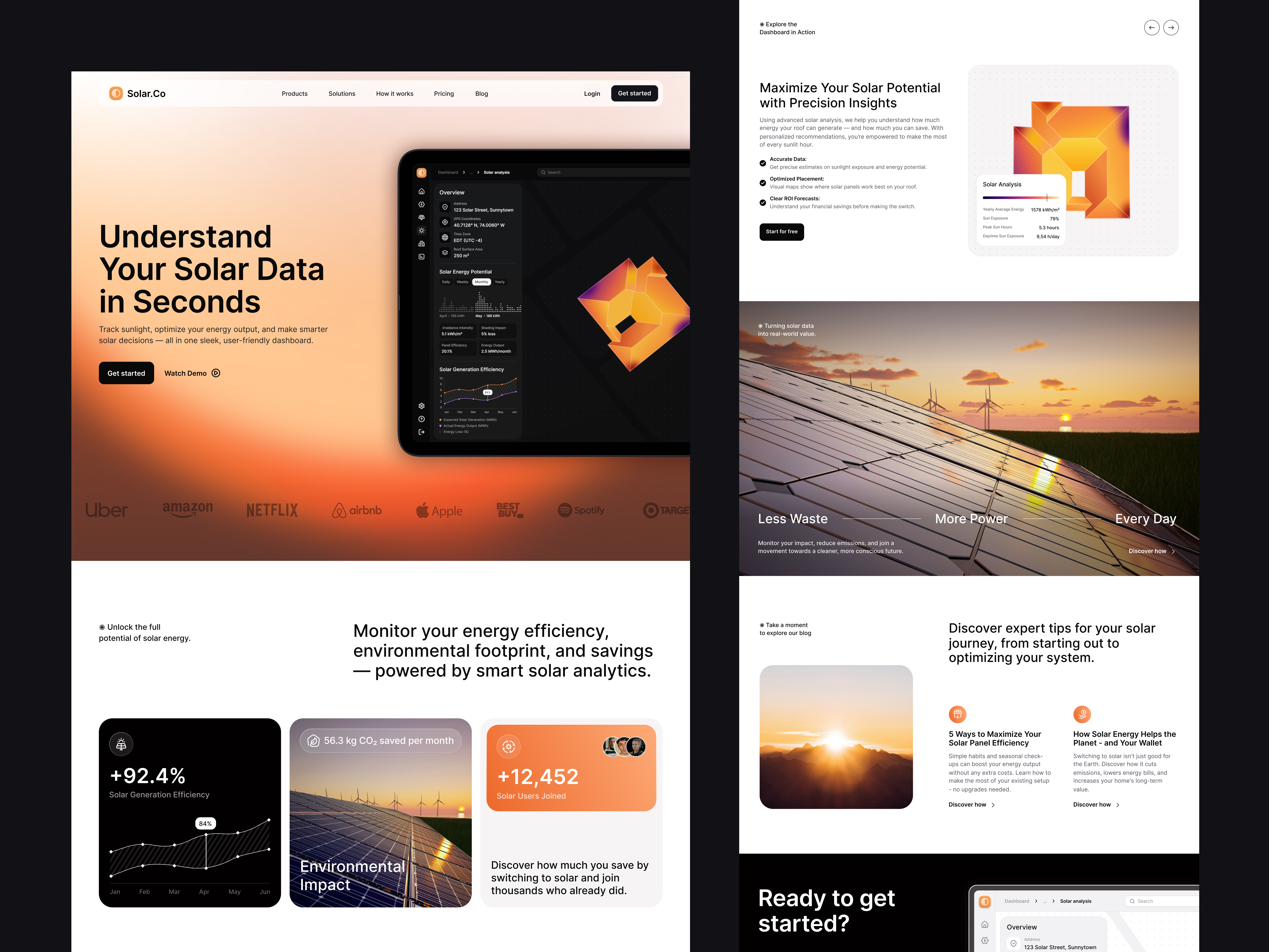 Landing Page for Solar Analytics Dashboard clean dark dashboard data efficiency energy fintech green landing light minimal renewable saas solar solar analytics sunlight tech ui ux web