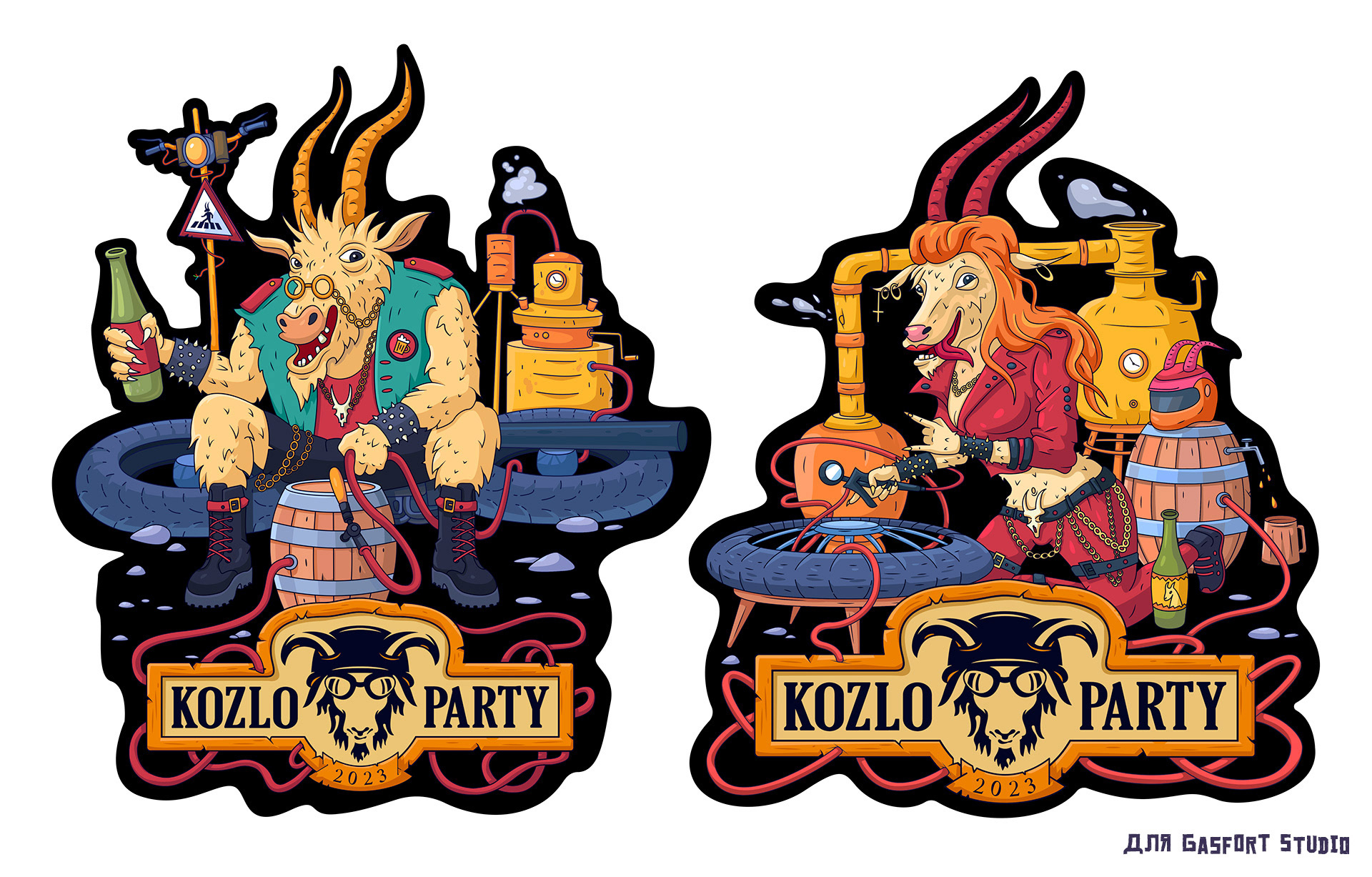 Prints for the Kozloparty motorcycle Festival (2022) dribbble emblem graphic illustration symbol vector