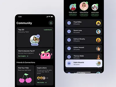 Calories Tracking App - Leaderboard & Community Page app branding calories tracking clean community design health inspiration leaderboard minimal minimalistic mobile native product tracking ui wellness