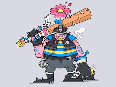 Biker Bandit. 2d angry bandit baseball biker cartoon character characterdesign flower gloves illustration illustrator motorbike