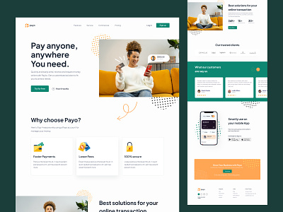 Landing page Design exploration for Payo Online payment service design figma landing page landing page for online payment online payment online payment solutions payment solutions ui ui ux user interface ux