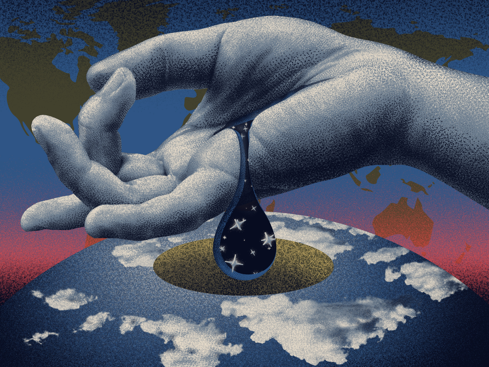 Blood of God•Tears of man blood hand hollow illustration map meadow milky way starry sky stars