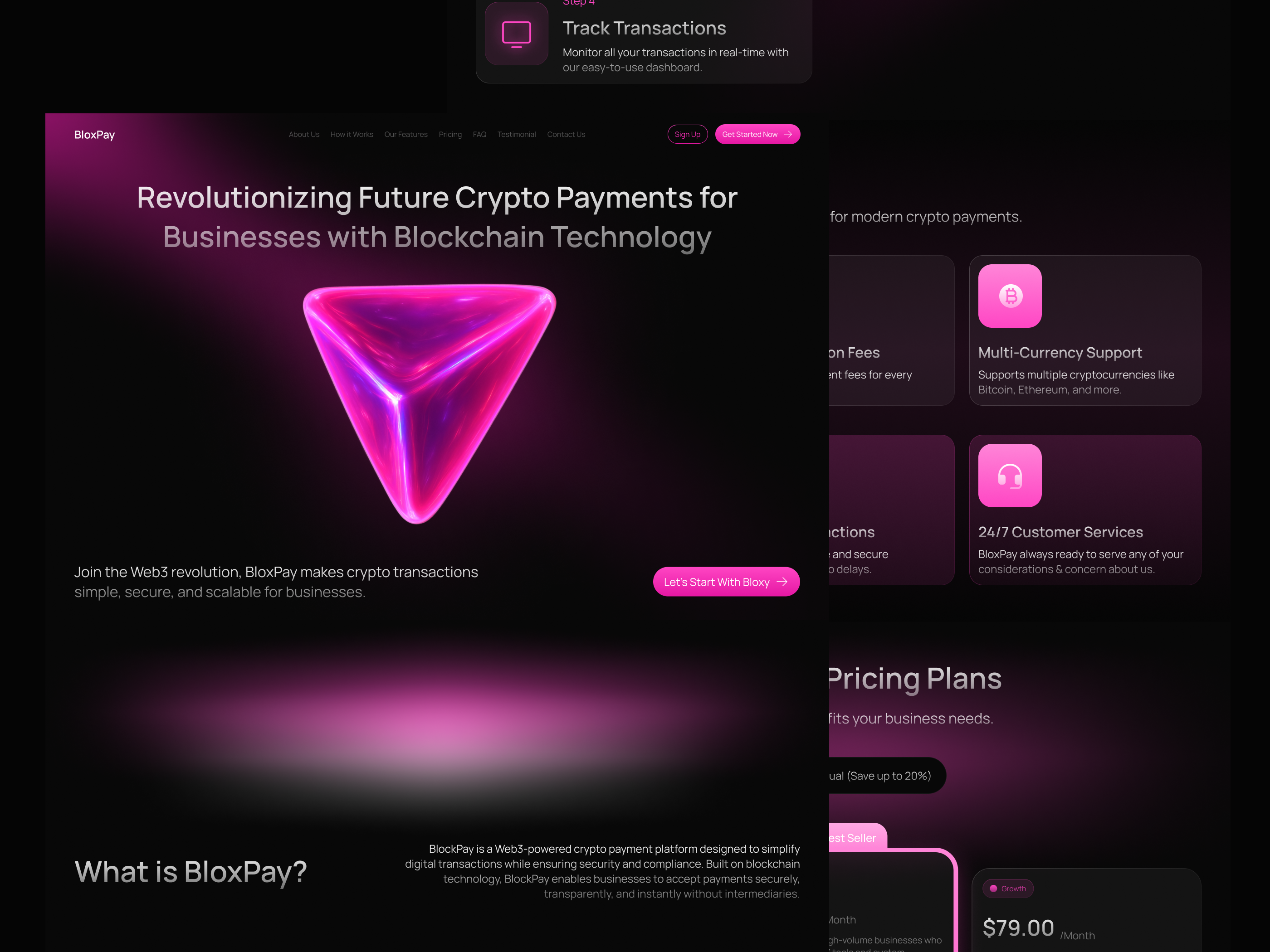 Bloxy - Businesses Web3 Crypto Payments app bitcoin block chain crypto landing page uiux uiux design uiuxdesign web design web3 website