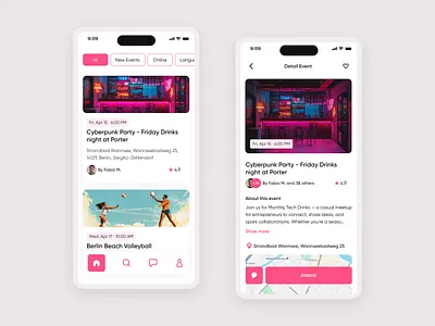 Event App for expats appdesign cleanui digitalnomad eventapp eventscreen expatlife interface minimaldesign mobileapp productdesign relocation socialapp uiux uxuidesign