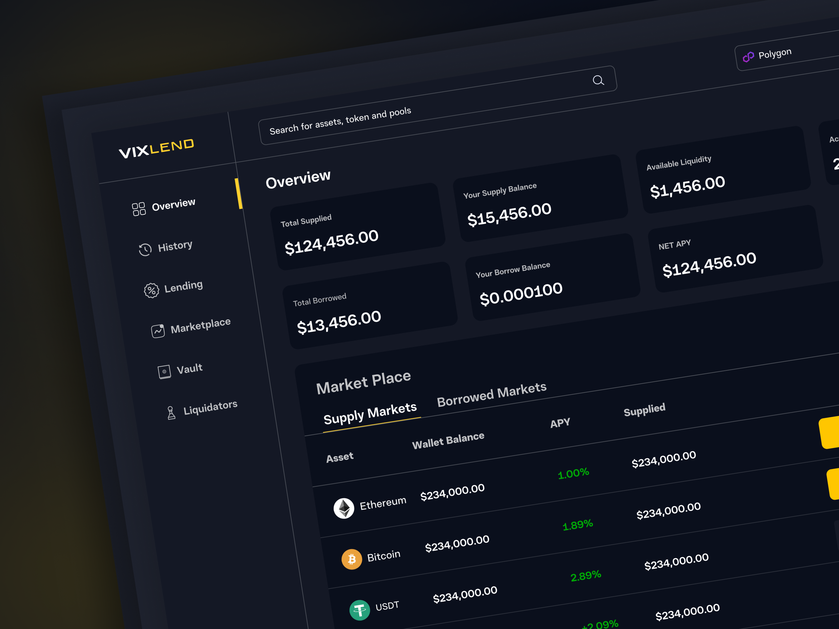 VIXLEND Crypto Lending Platform UI crypto dashboard crypto lending crypto lending ui dashboard ui defi fintech ui ux web3