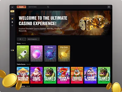 Web3 Casino Platform UI – Clean Dashboard for Crypto Game Experi blockchain game design casino dashboard design casino ux exploration crypto casino ui crypto game ux dark mode ui design flip coin ui online casino ui solana gaming platform ui design for web3 ux for gambling platforms web3 ui