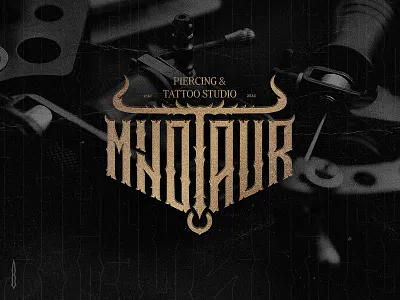 Minotaur black metal brand brand design brand identity branding bull gothic logo graphic design identity letter lettering logo logo design logotype minotaur tattoo tattoo design tattoo logo typography visual identity