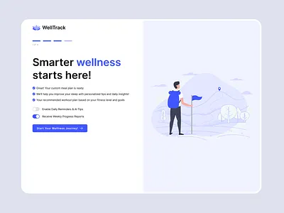 Onboarding UI for WellTrack branding cleandesign figmadesign healthtech onboardingui productdesign typography uidesign uxdesign wellnessapp