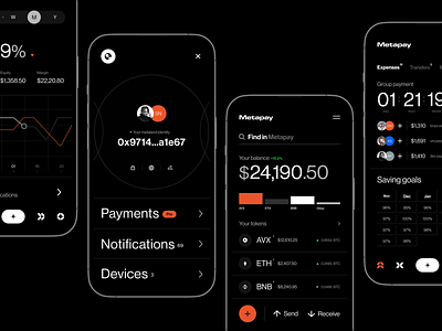 Metapay Web 3.0 payment app app app design bank blockchain chart crypto crypto banking cryptocurrency dao dao platform defi financial meta metaverse mobile nft payment wallet web 3 web3.0