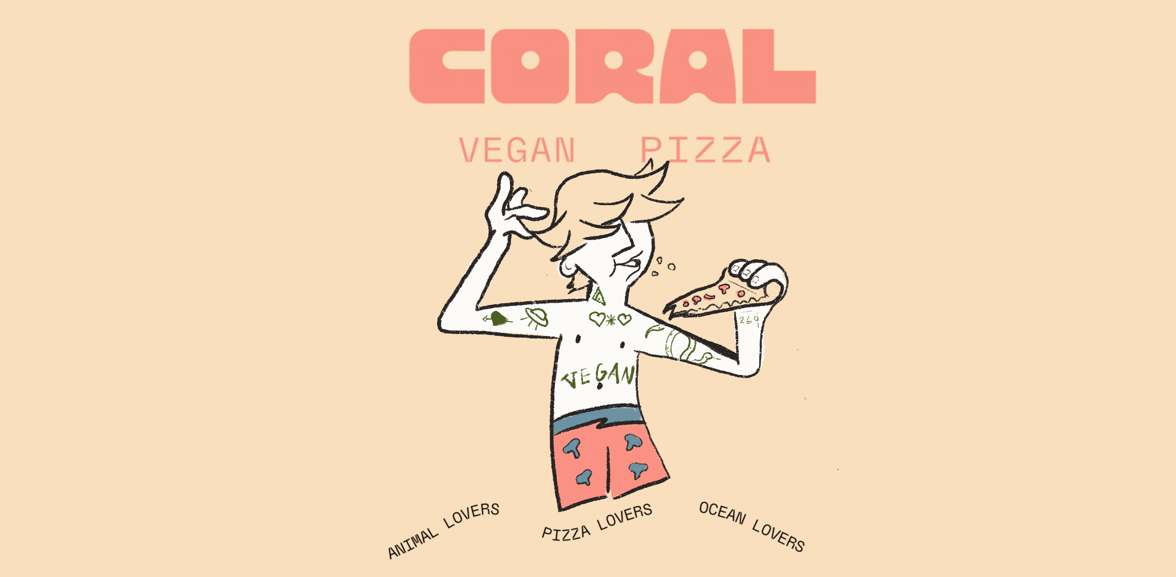 Coral Vegan Pizza artwork branding design digitalart drawingart graphic design illustration illustrator logo motion graphics