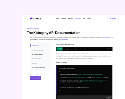 Kobopay Developer Docs UI api dailui design dev docs documentation ui fintech illustration ui uid uxui web