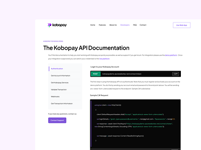 Kobopay Developer Docs UI api dailui design dev docs documentation ui fintech illustration ui uid uxui web