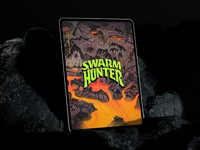Swarm Hunter animation branding gaming logo design merchandise retro sci fi video game visual identity