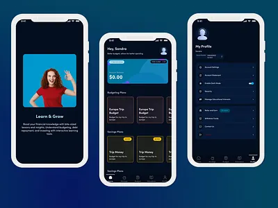 Budgeting and Saving App - Dark mode budgeting app dark mode deep blue finance app mobile mobile app product design savings app ui design ux design
