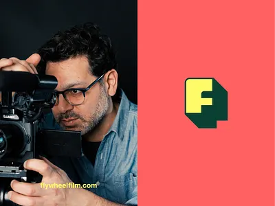 Flywheel Film agency animation brand identity branding colorful f film fly green letter f logo media new york outline projection red studio webflow wheel yellow
