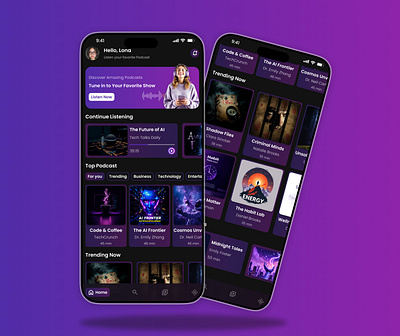 Podcast App UI – Personalized & Seamless Listening Experience app design clean design figma mobile app mobile app ui mobile ui mobile ux modern ui podcast app ui design ui inspiration uxui